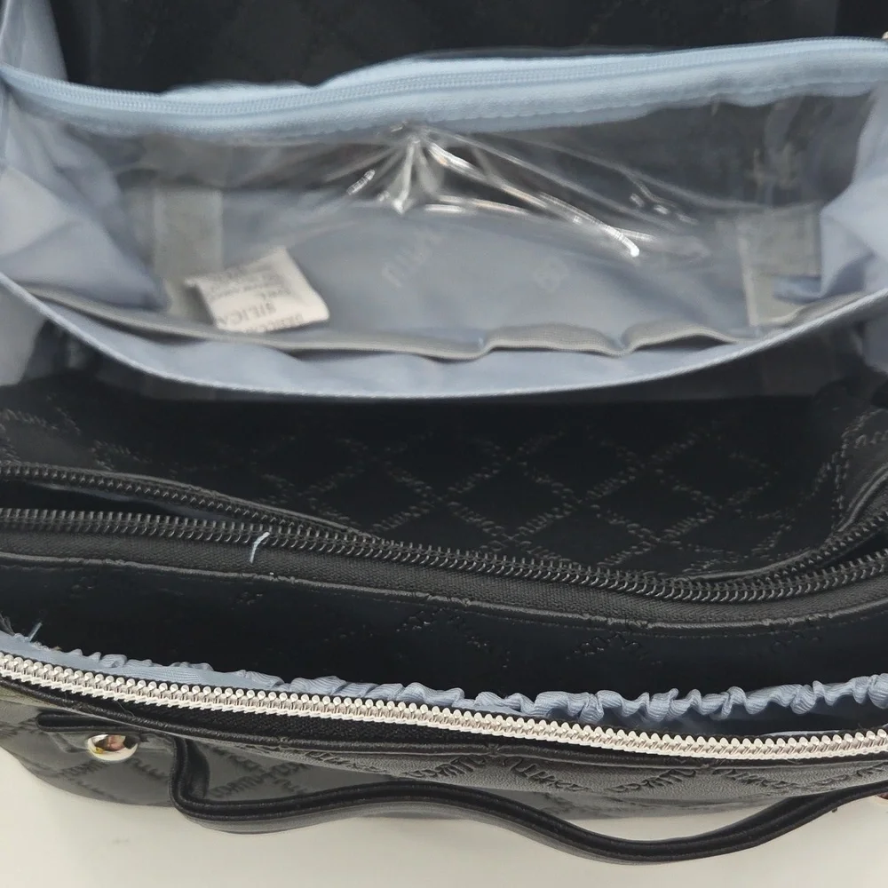 Black Checkered Toiletry Bag With Multiple Compartments